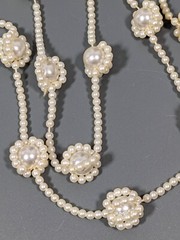 Vintage Faux Pearl Round Bead Tassel Necklace White Cream 28 in