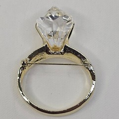 AJC Engagement Ring Brooch Gold Tone Clear Rhinestone Vintage Jewelry Pin