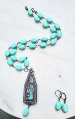 ANTIQUE NEIGER EGYPTIAN REVIVAL PENDANT SCARAB URANIUM GLASS NECKLACE SET OOAK