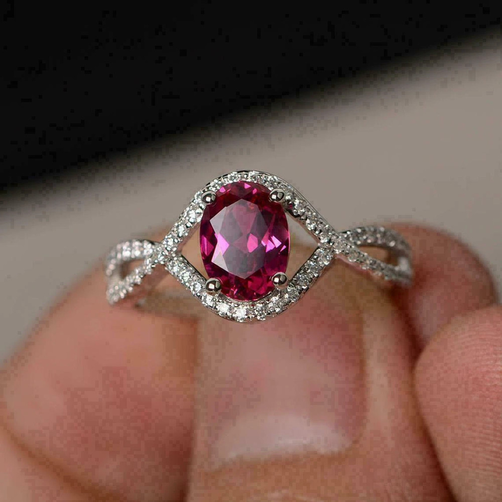 Oval Pink Sapphire Anniversary Her Ring White Gold FN Wedding Engagement Jewelry