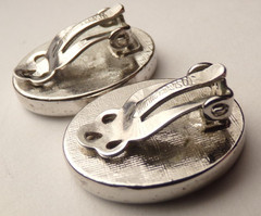 VTG WHITING AND & DAVIS SILVER PLATE OVAL ABALONE SHELL CLIP ON EARRINGS 3/4″