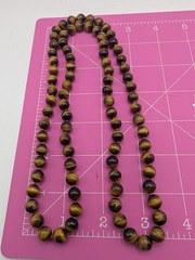 Tiger Eye Gemstone Necklace Knotted Beads Brown Gold Natural Stone Strand 32in