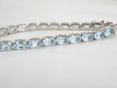 Sterling Silver 925 Natural Heated Blue Topaz Tennis Line Bracelet 7.5″