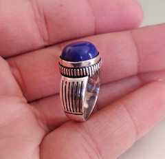 Ancient Vintage Victorian Sterling Silver Ring Natural Blue Lapis lazuli Size 9