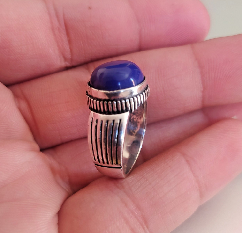 Ancient Vintage Victorian Sterling Silver Ring Natural Blue Lapis lazuli Size 9
