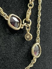 Vtg Monet Very Long Flapper Necklace 53” Varied Stone Shapes, Red Faceted