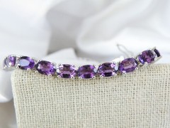 Vintage Sterling Silver 925 Heated African Amethyst Tennis Bracelet 7.5″