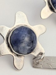 Vtg Anne Forbes Sterling Silver Sodalite Articulated Abstract Flower Earrings