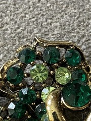 Weiss Green Rhinestone Flower Brooch Signed