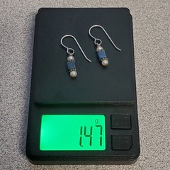 VTG Beaded Dangle Earrings 1in Drop Blue Stone Seed Pearl Silver Tone Estate