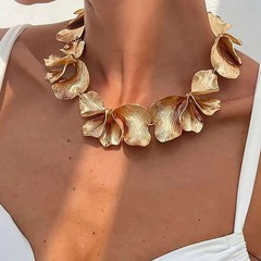 Vintage Punk Irregular Flower Choker Necklace Gold Silver Tone Large Petal
