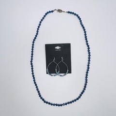 Vintage Faceted Blue Glass Bead Necklace and Handmade Earring Set Boho Hippie