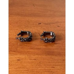 Vintage Gunmetal Barrel Huggie Hoop Earrings Hematite Crystal No Brand