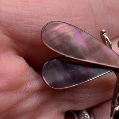 Swoboda Garnet Mop Dragonfly Brooch Mother Of Pearl Wings Signed Costume Jewelry