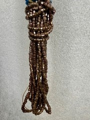 Antique 1920s 1930s Bead Rope Lariat Necklace Art Deco Bronze Teal Glass
