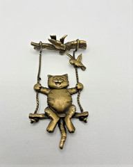Brooch Lot Cat Lovers Mouse Animal Bronze And Gold Tone Figural Pins Read
