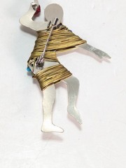 Vintage Liz Tech Handmade African Tribal Dancer Beaded Metalwork Brooch Pin