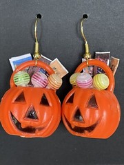 Halloween Trick or Treat Pumpkin Pail Dangling Pierced Earrings Each Pail Varies