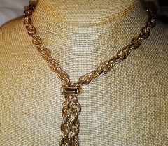 Vintage 1960’s White Lucite Bead Lariat Necklace Gold Plated Tassel Sautoir MCM