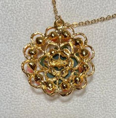 AUTHENTIC SWOBODA FLOWER PENDANT ~ JADE, GARNET, PEARL ~ STUNNING!