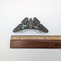 Vintage Sterling Silver Moth Large Hair Clip With Abalone Shell Inlay