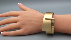 Lanvin Paris 2 Tone Runway Bracelet Gloss-Flat Gold Tone Futuristic Clamper H81
