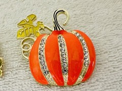 Gold Tone Autumn Fall Enamel Pumpkin Pin Brooch Lot p124
