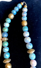 Vintage Large Blue Sponged and Metal Beads 23,5″ Long Necklace