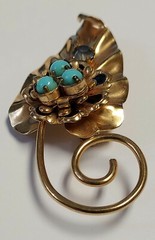 Barclay Brooch Pin Pendant 12kt 1/20 Gold Filled Faux Turquoise Enamel Leaf