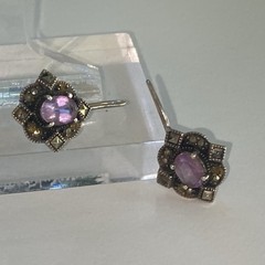 Vintage Amethyst Marcasite Earrings 1″
