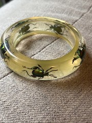 Clear Soft Yellow Vtg Beetle Bracelet Translucent Resin,,1960s, NOS(#10)