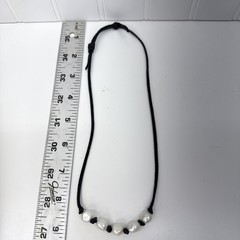 Vintage Nautical Baroque Pearl Nodded Leather Necklace Adustable 10” Drop Choker