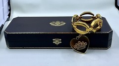 RARE Vintage Juicy Couture Large Link Crystal Crown Heart Charm Bracelet W/ Box