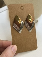 Vintage Copper Brass Gold Silver Mixed Metal Tone Diamond Drop Earrings 1”
