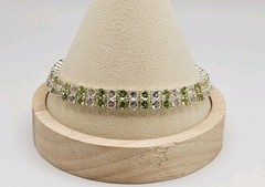 Sterling Silver Peridot & White Spinel Double Strand Tennis Bracelet 8.25″