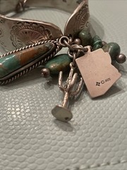 Turquoise Vintage Sterling Silver Charm Native American 925 Bracelet AZ Cactus