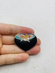 Vintage Signed Laurel Burch Rainbow “Bird Heart” Toucan Cloisonné Enamel Brooch
