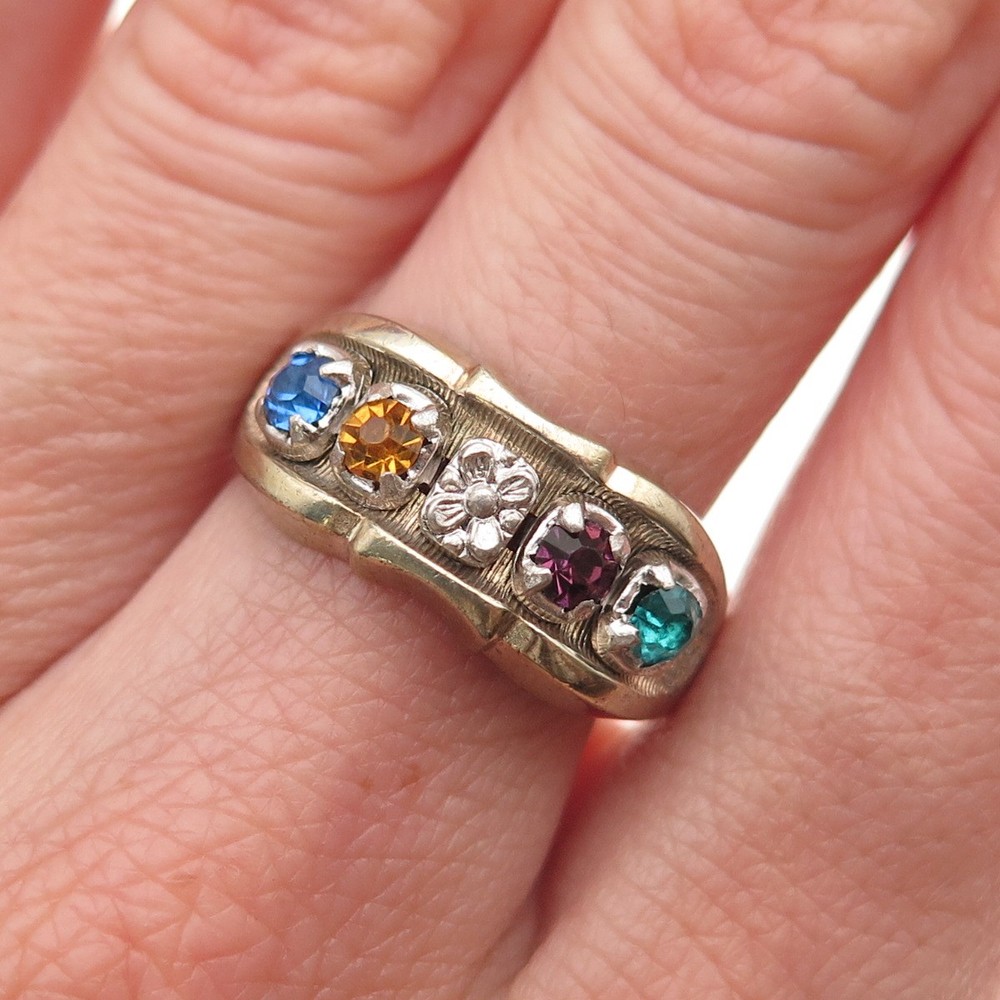 Vargas Sterling Silver Gold Plated Antique Art Deco Rhinestone Ring Size 8.25
