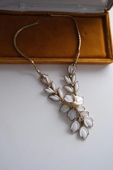 Vintage Crown Trifari Necklace Milk Glass Parure Choker 1960s Elegant Timeless