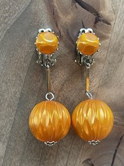 Lot Of 2-Vintage Dangle Drop Orange Clip on Earrings Stamped Japan