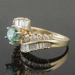 Solid 14K Gold .80 Ct Irradiated Teal Blue Center & 1.00 CTW White Diamond Ring