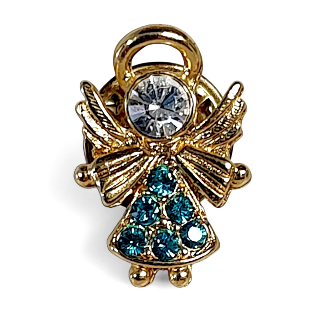 VTG March Birthstone Angel Pin Rhinestone Gold Tone Sparkle Gift Love