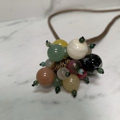Vintage Jade Grape Necklace Cluster Beads gem stone mix On Long cord Multi Color