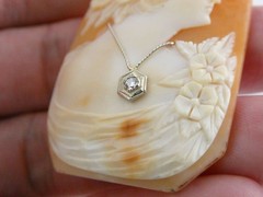 Antique Art Nouveau Shell Loose Cameo Habille Old Mine Diamond 45mm x 33mm Size