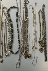 Vintage Costume Jewelry Lot 12 Pairs Earrings & 17 Necklaces Gold & Silver Tone
