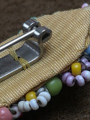 Vintage Seed Bead Flower Brooch C Clasp Fabric Back Pin Artisan MCM