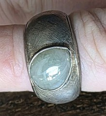 Vintage Handmade 1950s-1970s Silver Ring With Oval Aqua Cabochon-Cut Stone Nice