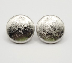 Elegant Large Button Brushed Textured Silver Tone Clip On Vtg Career Earrings