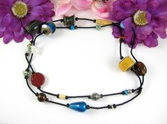 GLASS & STONE BEADED Vintage Necklace Metal Plastic Beads Back Seedbeads 38″