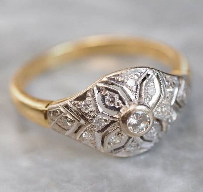 Art Deco Round Cut Lab Created Diamond Wedding 14K Yellow Gold Filled Gift Ring